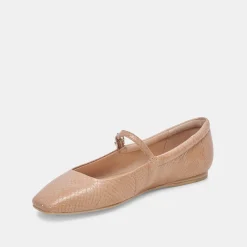 Reyes Ballet Flats Toffee Snake Embossed