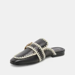 Santel Stitch Flats Black Leather