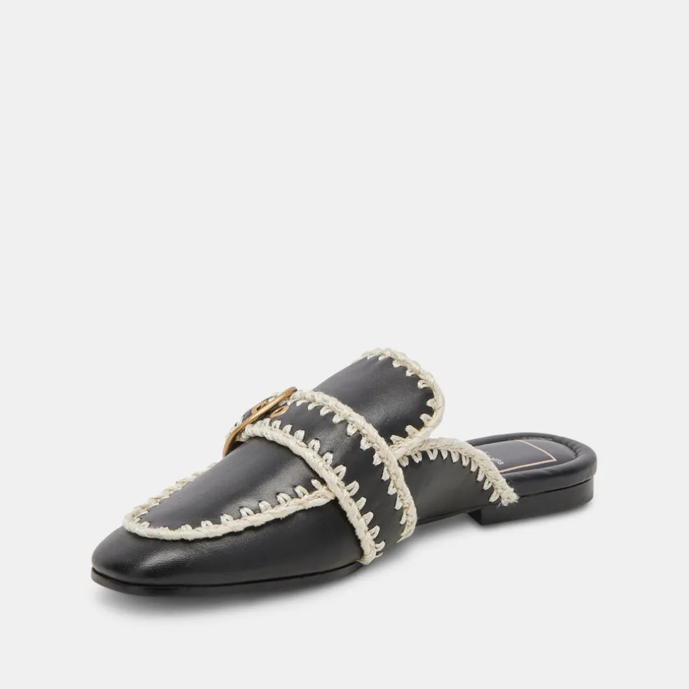 Santel Stitch Flats Black Leather