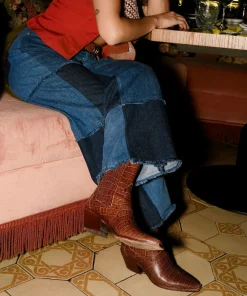 Senna Booties Walnut Embossed Leather