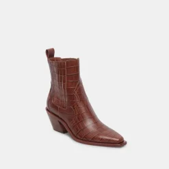 Senna Booties Walnut Embossed Leather
