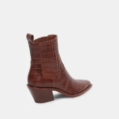 Senna Booties Walnut Embossed Leather