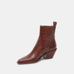 Senna Booties Walnut Embossed Leather