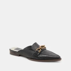 Sidon Flats Noir Embossed Leather