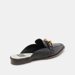 Sidon Flats Noir Embossed Leather