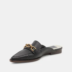 Sidon Flats Noir Embossed Leather