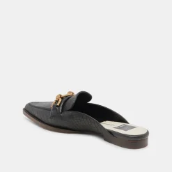 Sidon Flats Noir Embossed Leather