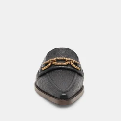 Sidon Flats Noir Embossed Leather