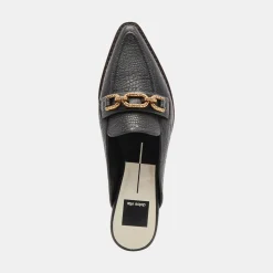 Sidon Flats Noir Embossed Leather