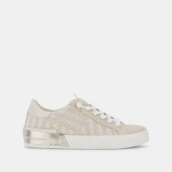 Zina Patch Sneakers White Stripe Raffia