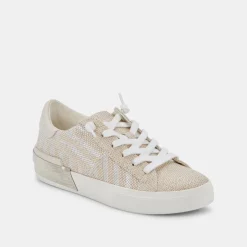 Zina Patch Sneakers White Stripe Raffia