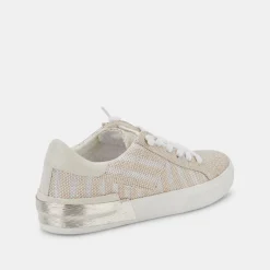 Zina Patch Sneakers White Stripe Raffia