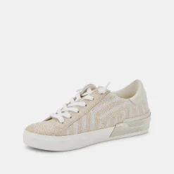 Zina Patch Sneakers White Stripe Raffia