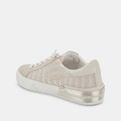 Zina Patch Sneakers White Stripe Raffia