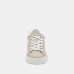 Zina Patch Sneakers White Stripe Raffia