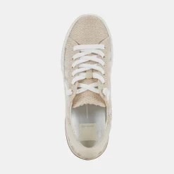 Zina Patch Sneakers White Stripe Raffia