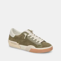 Zina Plush Sneakers Moss Perforated Suede
