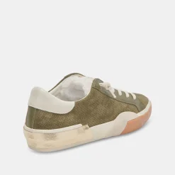 Zina Plush Sneakers Moss Perforated Suede