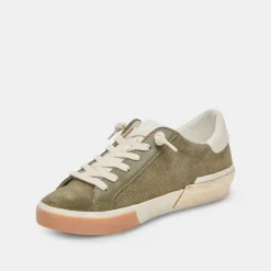 Zina Plush Sneakers Moss Perforated Suede