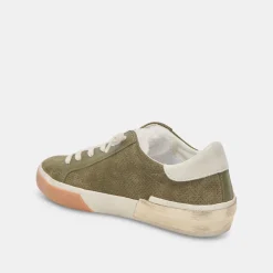 Zina Plush Sneakers Moss Perforated Suede