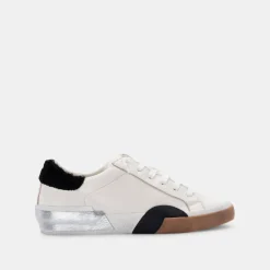 Zina Plush Sneakers White Black Leather