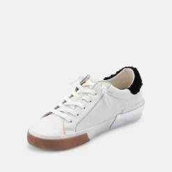 Zina Plush Sneakers White Black Leather