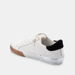 Zina Plush Sneakers White Black Leather