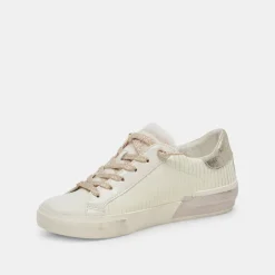 Zina Plush Sneakers White Sliced Leather