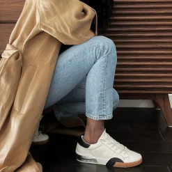 Zina Wide Sneakers White Black Leather