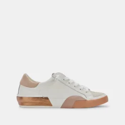 Zina Wide Sneakers White Tan Leather