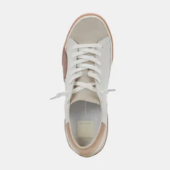 Zina Wide Sneakers White Tan Leather