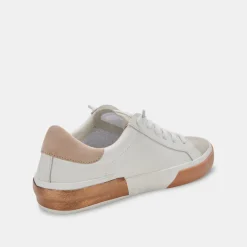 Zina Wide Sneakers White Tan Leather