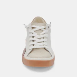 Zina Wide Sneakers White Tan Leather