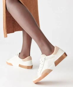 Zina Wide Sneakers White Tan Leather